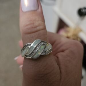 Size 8 white opal ring